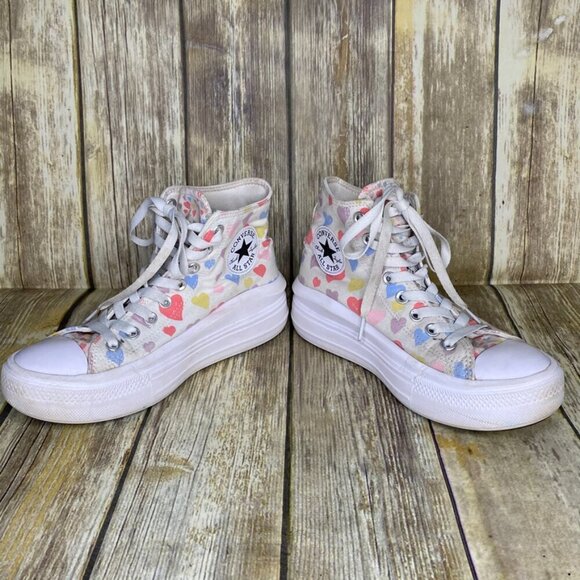 Girls size 6 Converse Chuck Taylors Heart Print Canvas High Tops - Picture 2 of 8